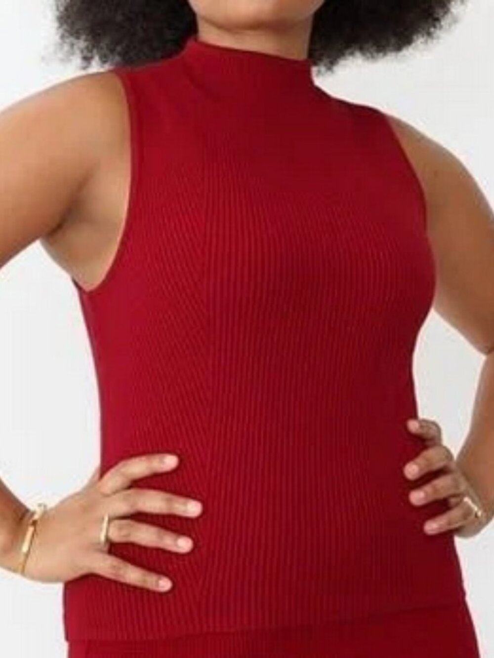 GSTQ Ribbed Sleeveless Turtleneck Fitted Womens Top Size M/L